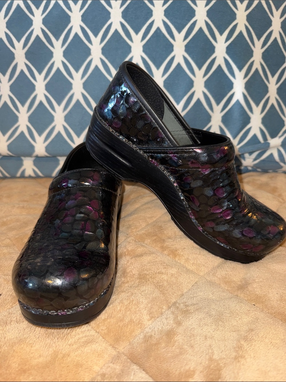 Dansko Black Iridescent Mosaic Leather Clogs